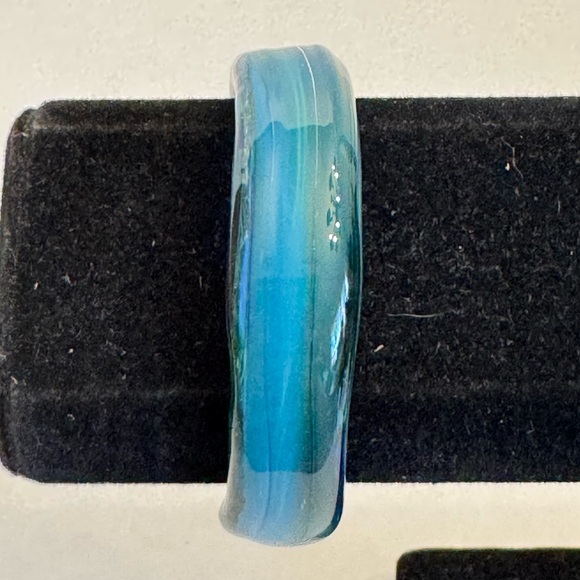 Vintage Hand Blown Art Glass Cuff Bangle Bracelet Aqua Blue Artisan Made - Picture 8 of 14